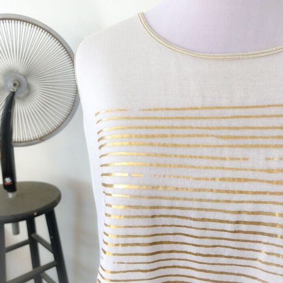 Asymmetrical White Muscle Tee with Gold Stripes - Picture 2 of 4